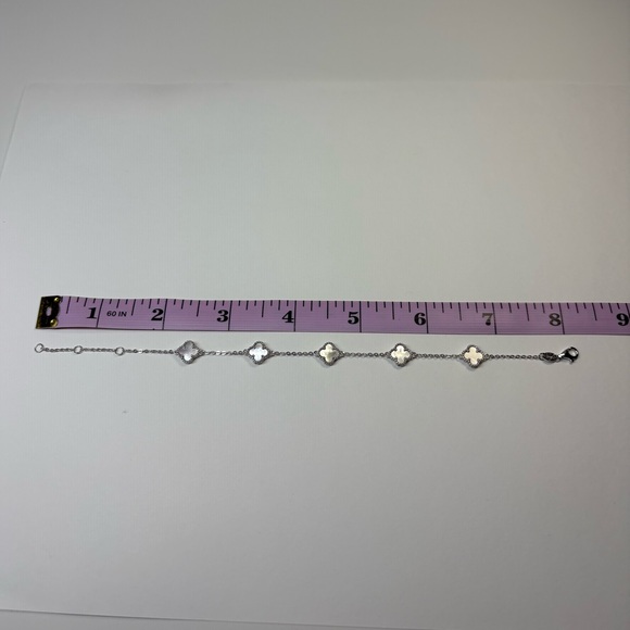 925 Sterling Silver Iridescent Clover Bracelet - Picture 6 of 7